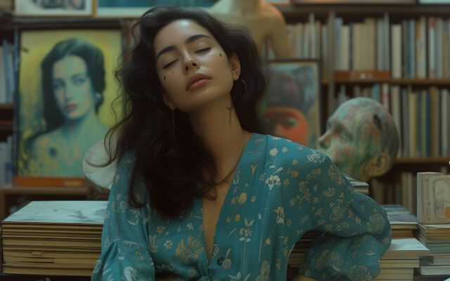 Serene Woman Surrounded by Art