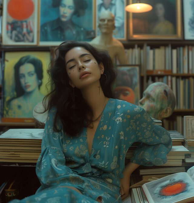 Serene Woman Surrounded by Art