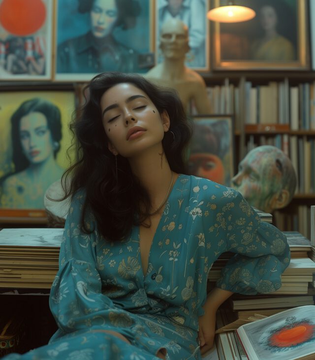 Serene Woman Surrounded by Art